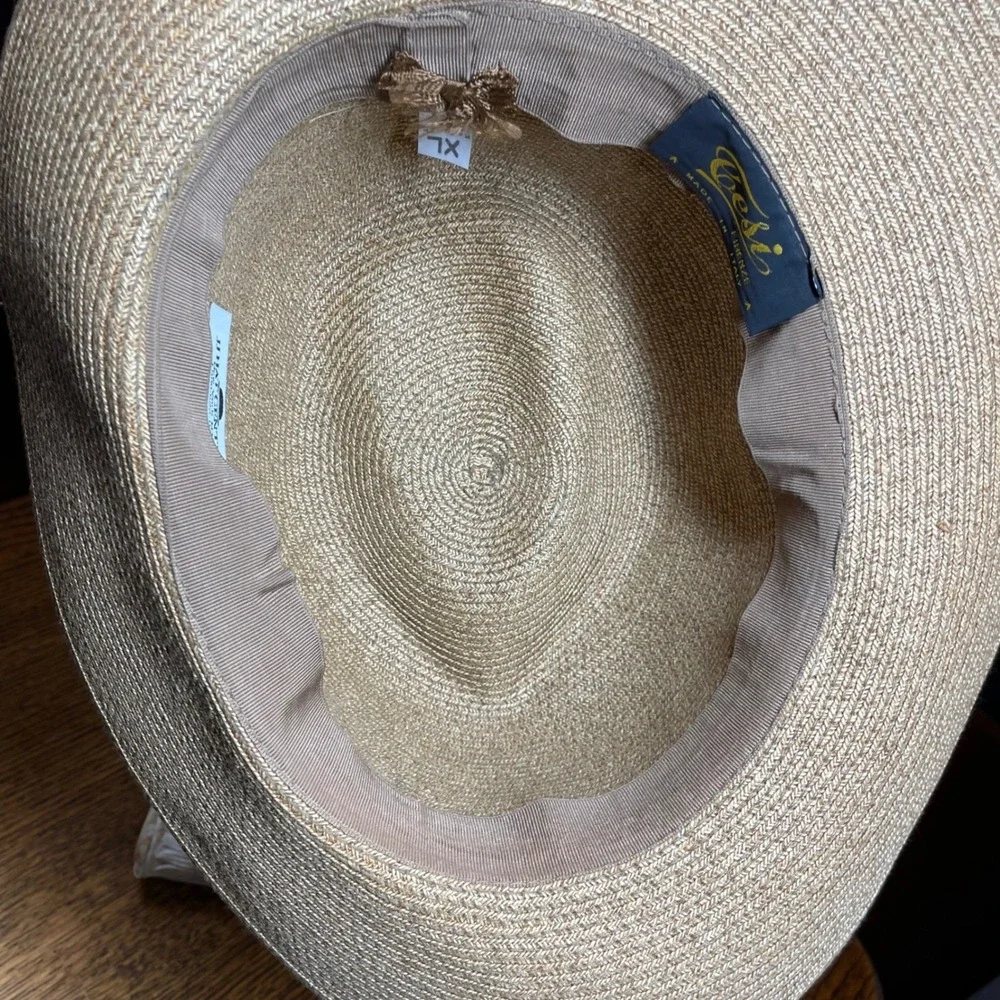 Tesi Firenze Straw Fedora‎ Hat Mens XL Tan Made in Italy JJ Hat Center New York